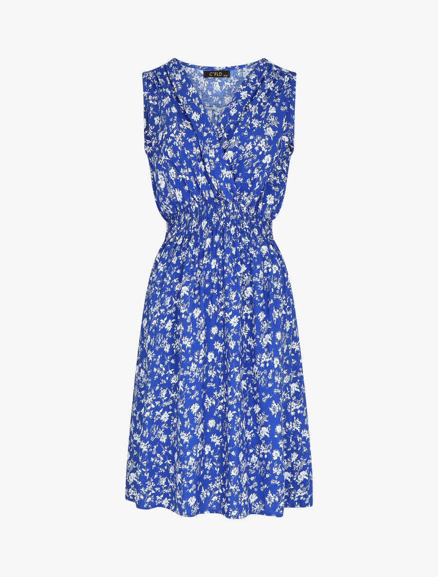 Robe imprimé fleuri à col cache-coeur - Bleu - 1