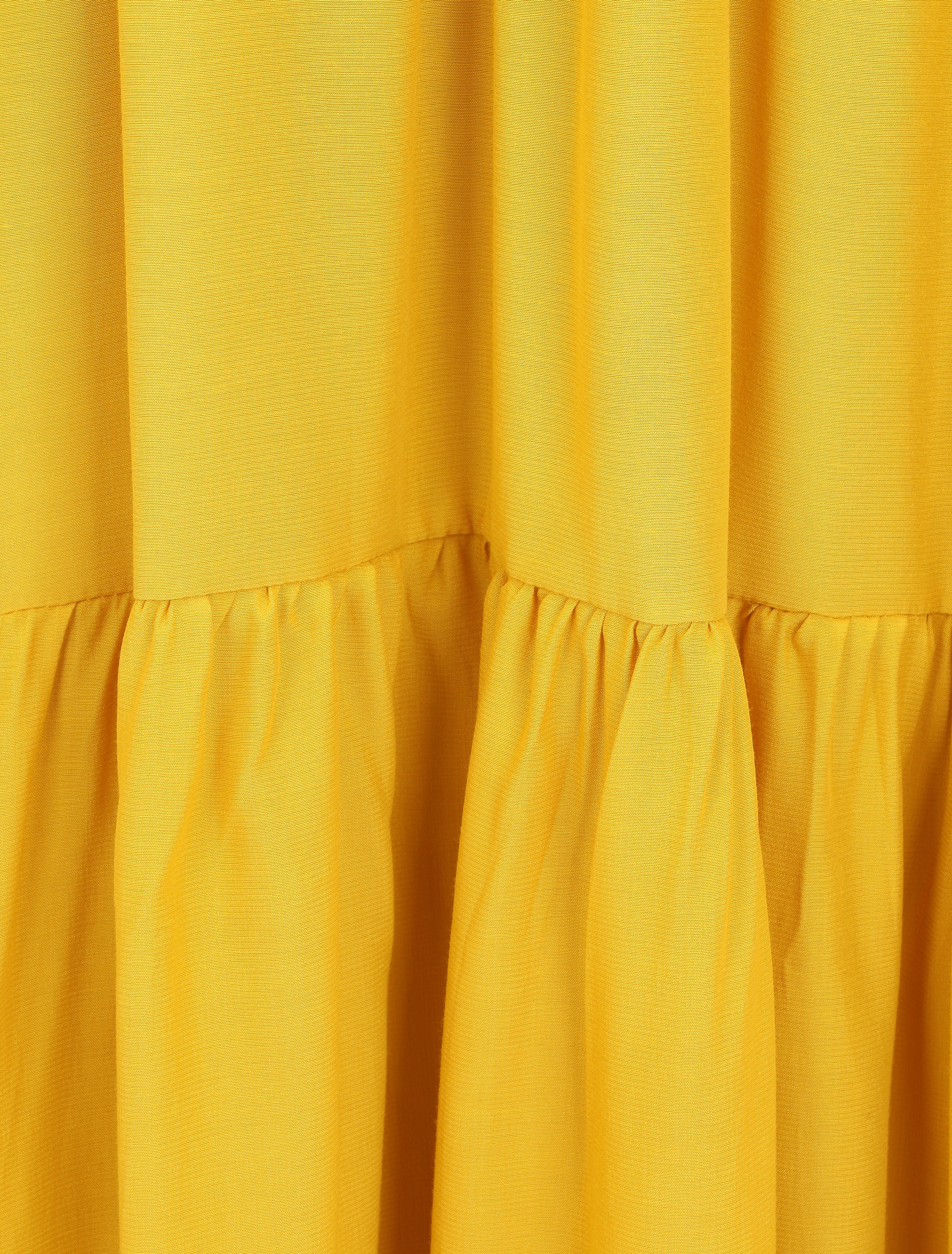 Robe longue unie manches courtes - Jaune - 4