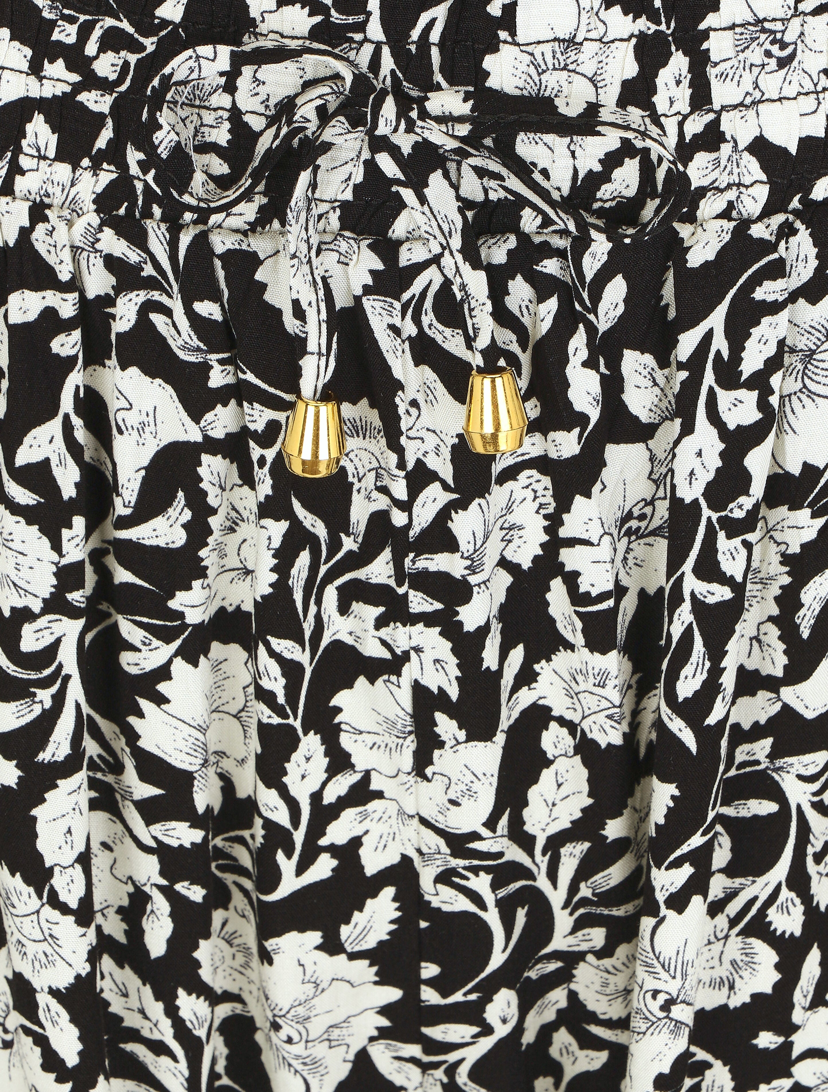 Pantalon droit à motif fleurs fantaisies - Noir - 3