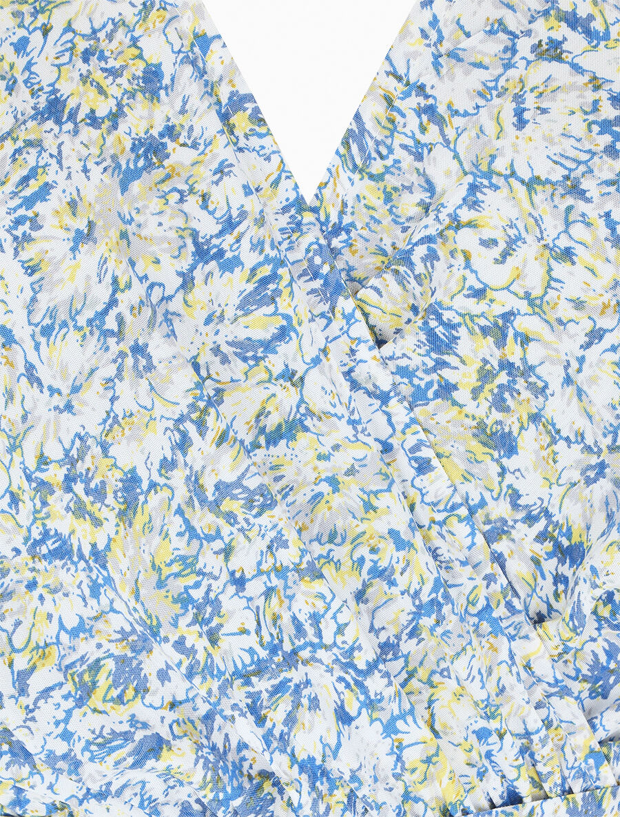 Robe longue fendue imprimé fleuri - Bleu - 3