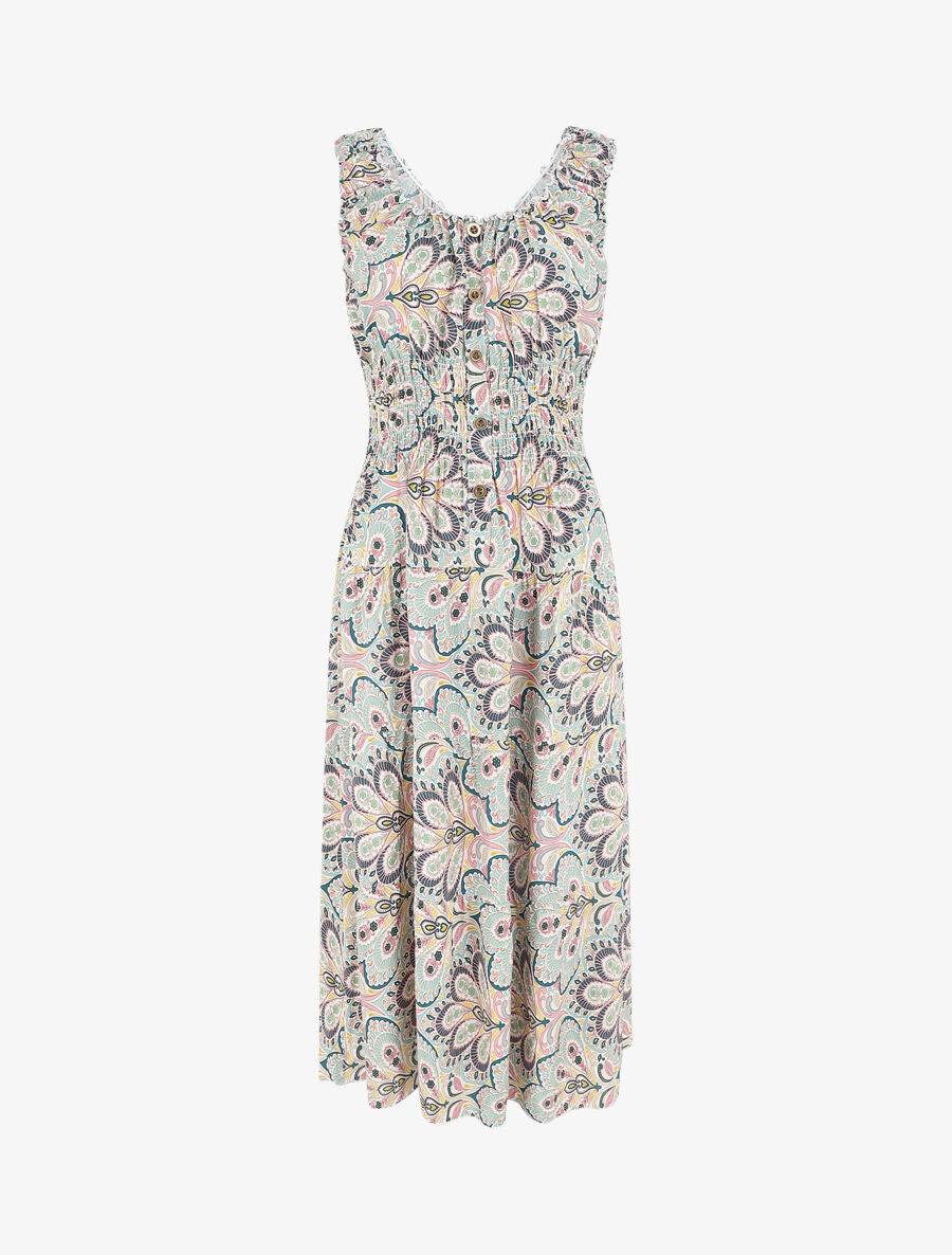 Robe longue sans manches imprimé cachemire - Vert d&