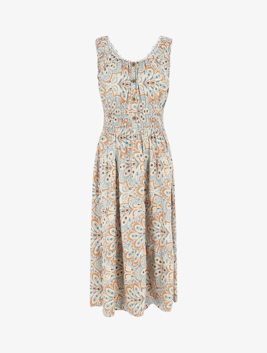 Robe longue sans manches imprimé cachemire - Beige - 1