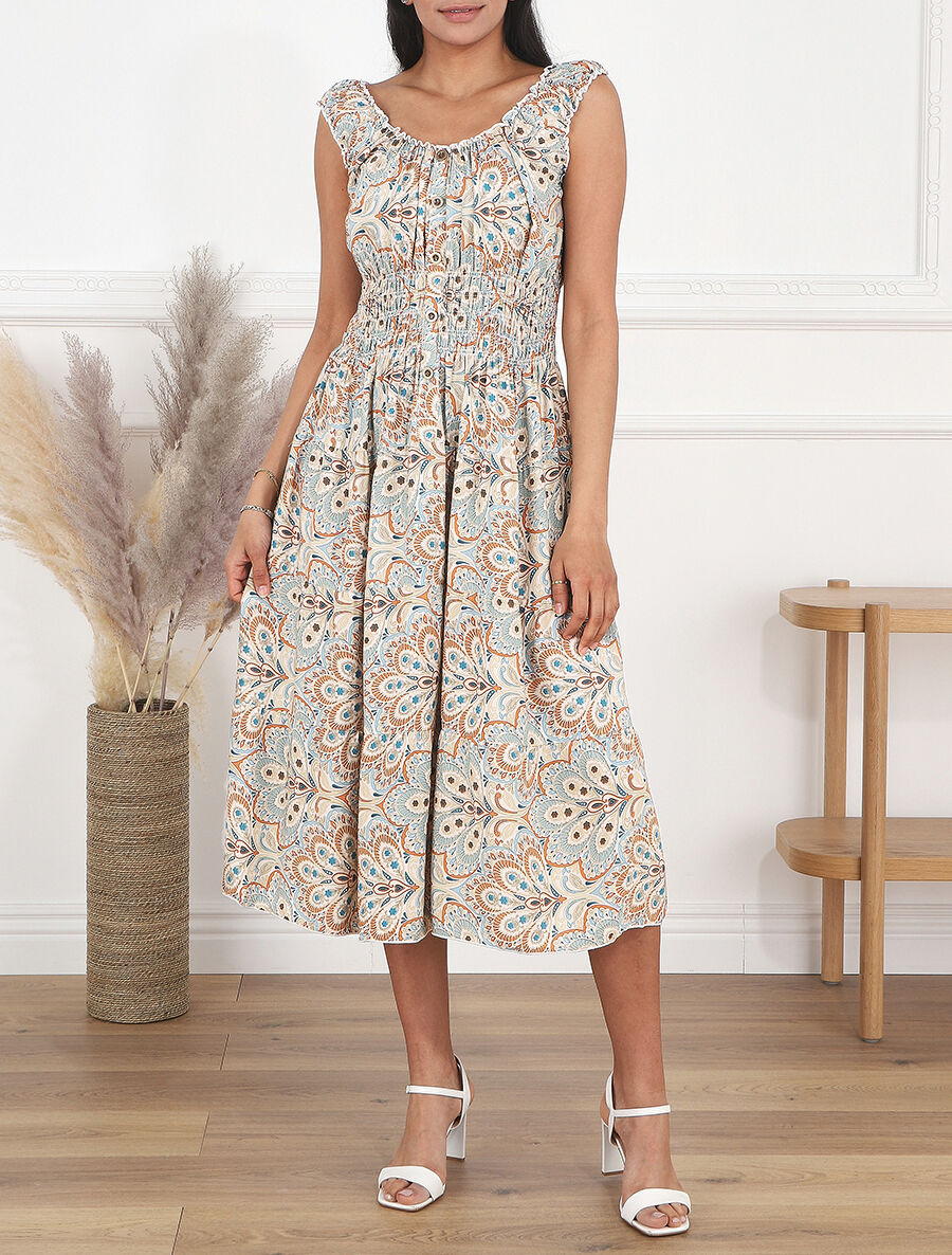 Robe longue sans manches imprimé cachemire - Beige - 4