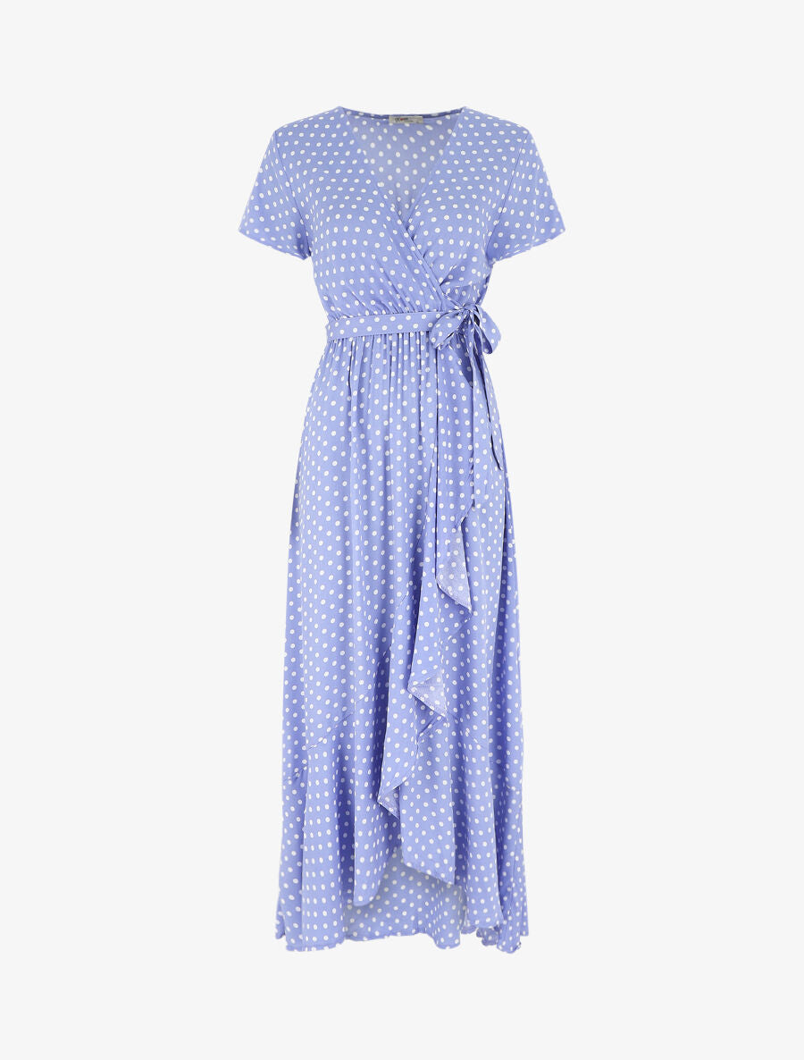 Robe longue portefeuille à pois - Lavande - 1