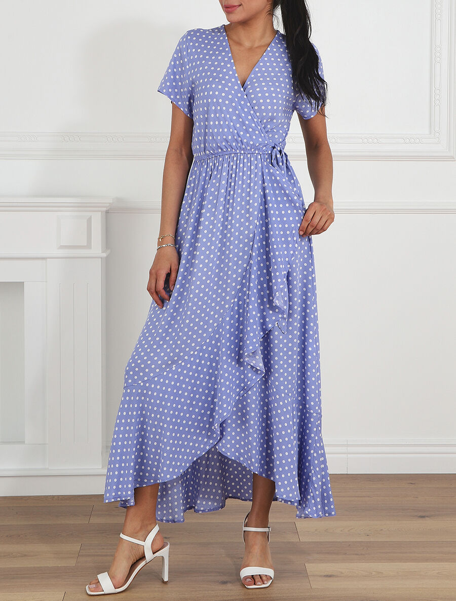 Robe longue portefeuille à pois - Lavande - 4