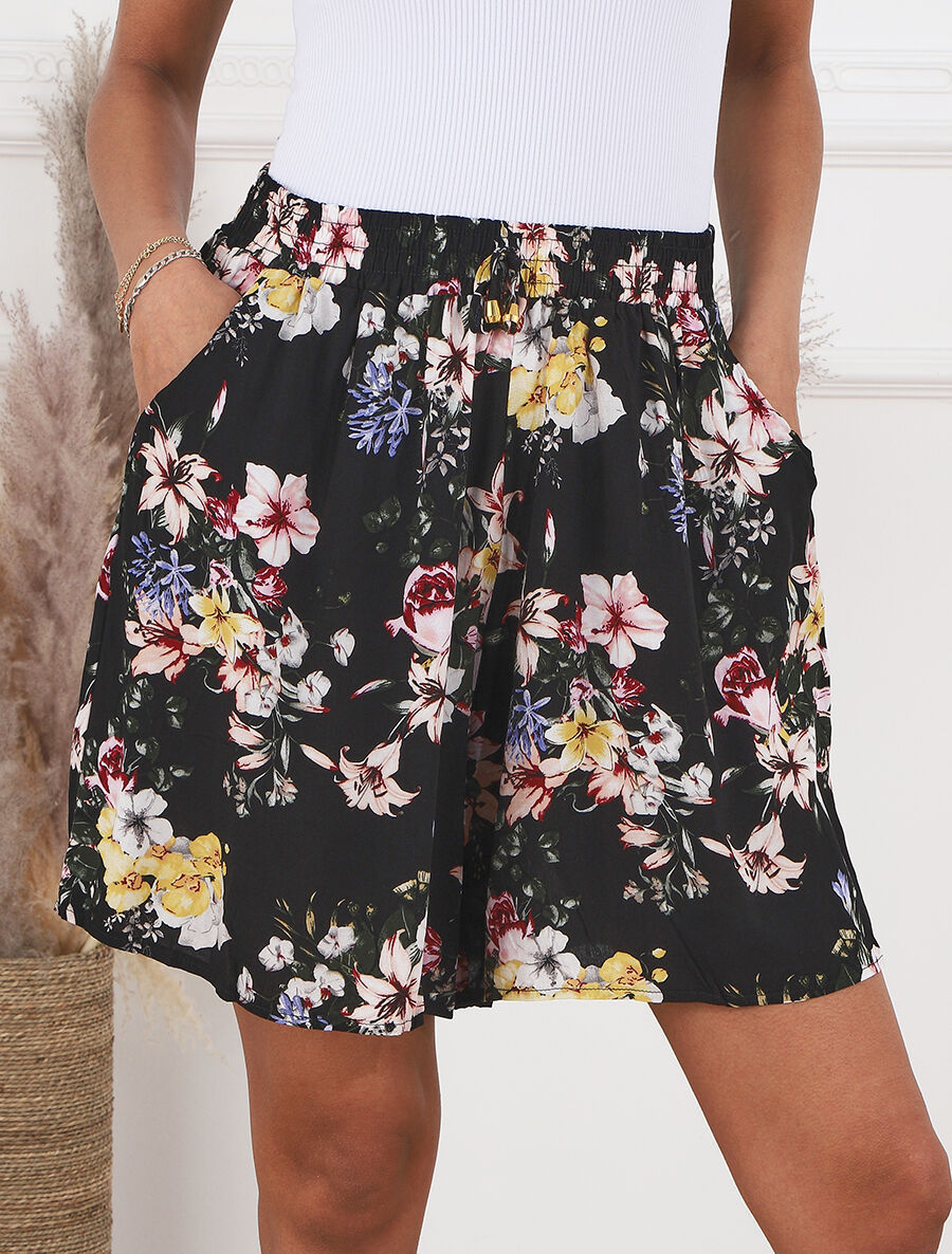 Short fluide imprimé floral - Noir - 4