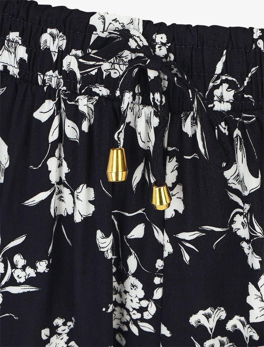 Short droit imprimé floral taille haute - Marine - 3