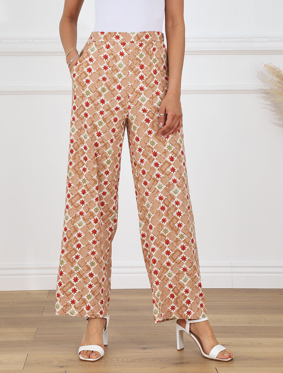 Pantalon ample à imprimé fantaisie - Taupe - 4