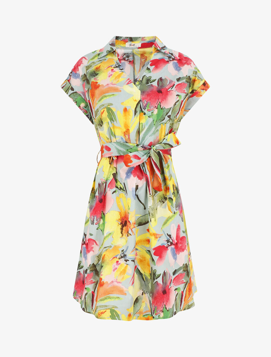 Robe courte droite imprimé floral - Vert - 2