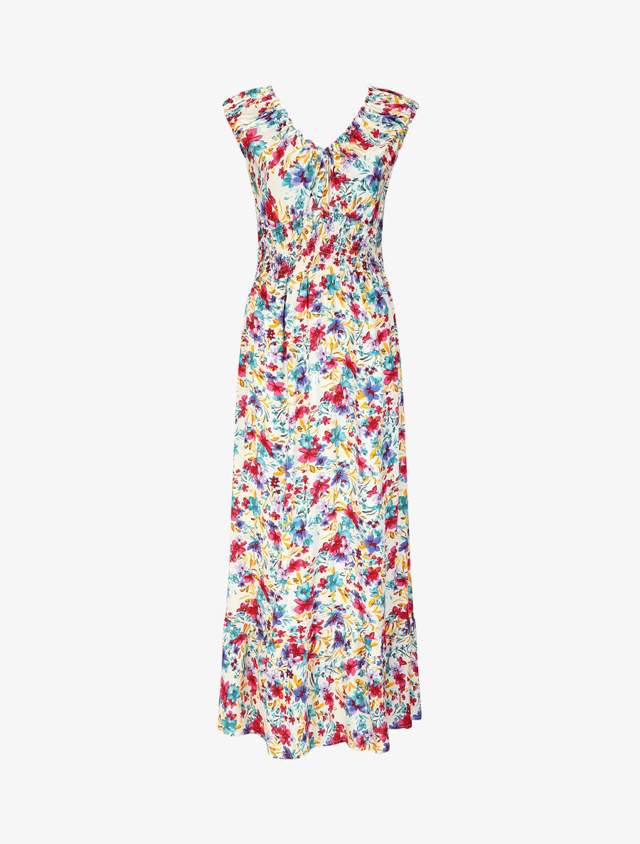Robe longue évasée imprimé floral - Blanc - 1