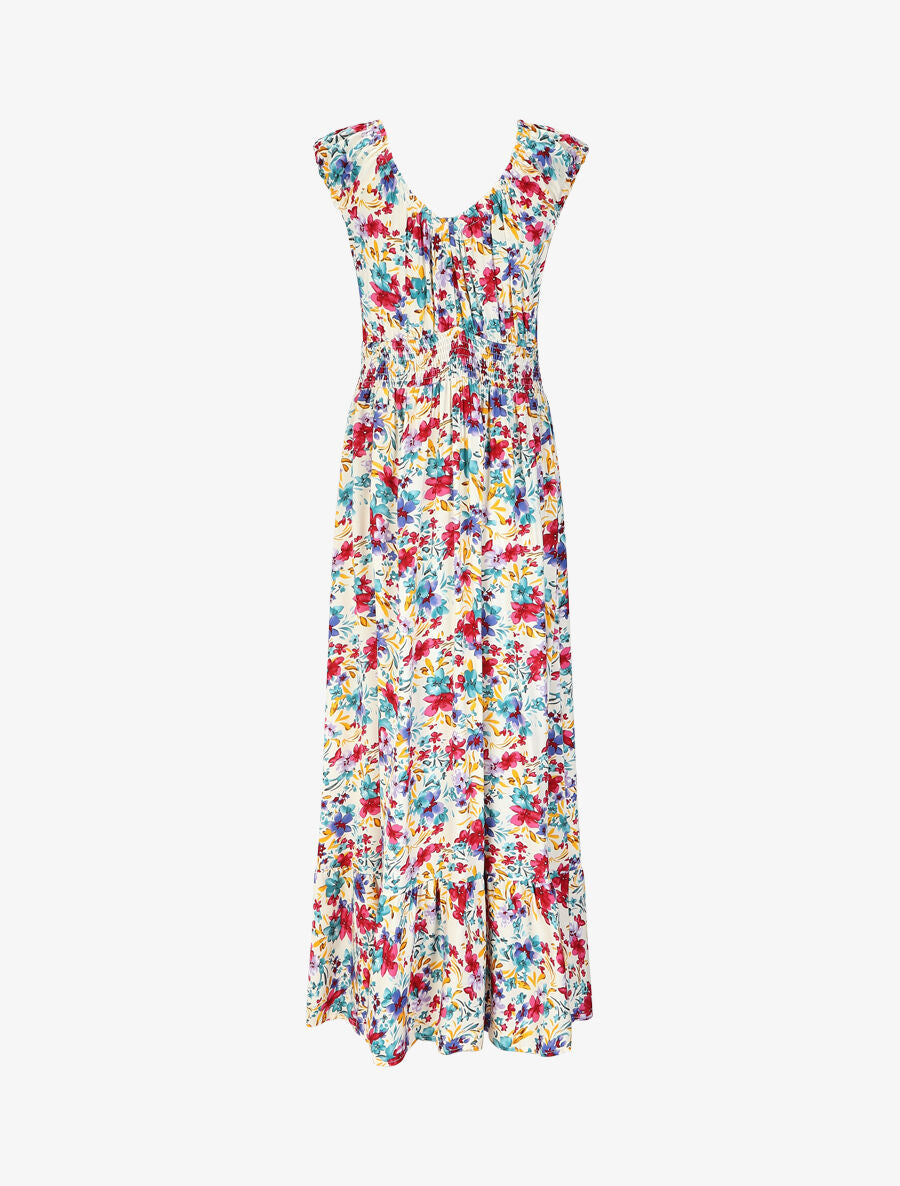 Robe longue évasée imprimé floral - Blanc - 2