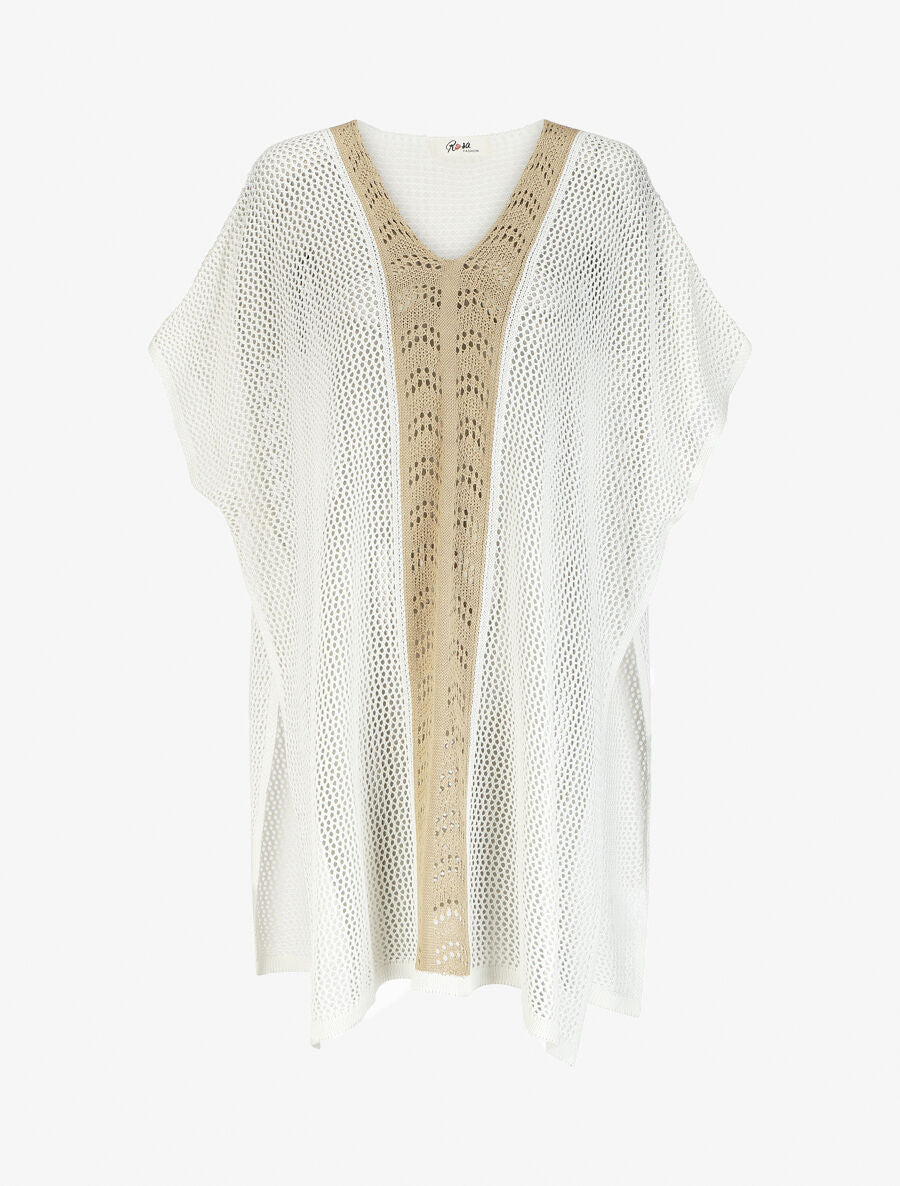 Poncho long en maille - Écru - 5
