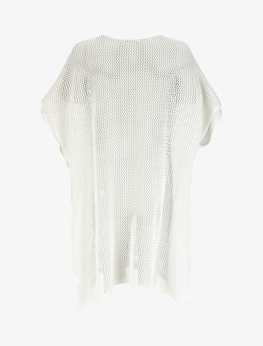 Poncho long en maille - Écru - 2