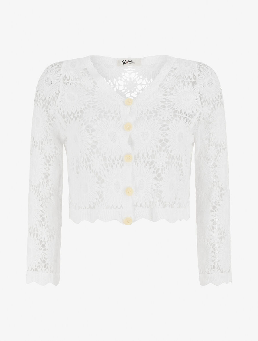 Gilet en crochet motif marguerite - Blanc - 1