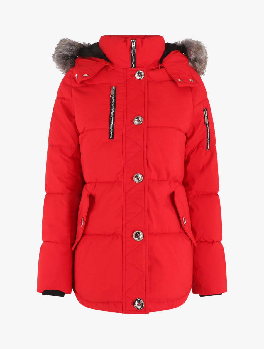 Parka matelassée à capuche fourrée - Rouge - 1