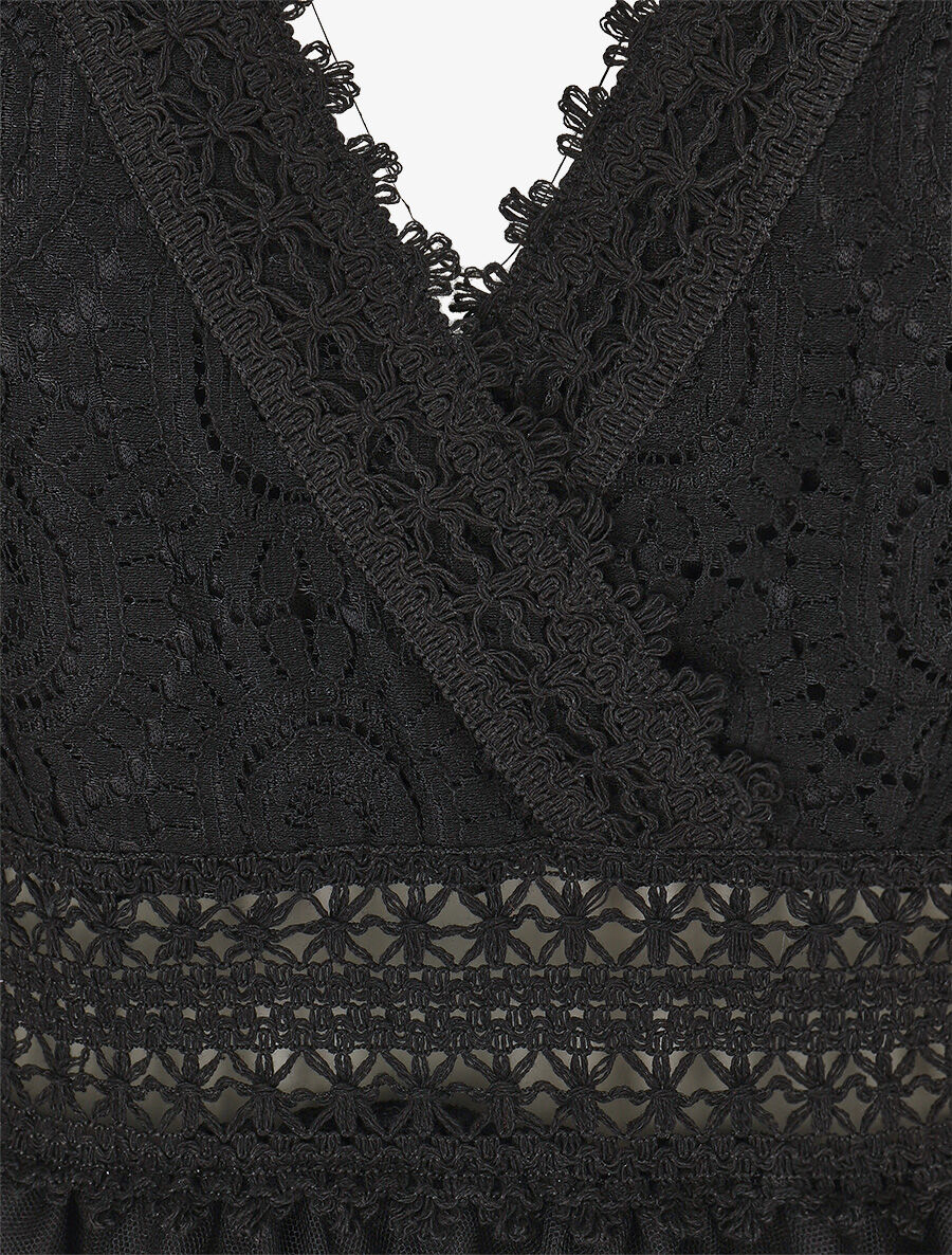 Robe longue à froufrous - Noir - 3