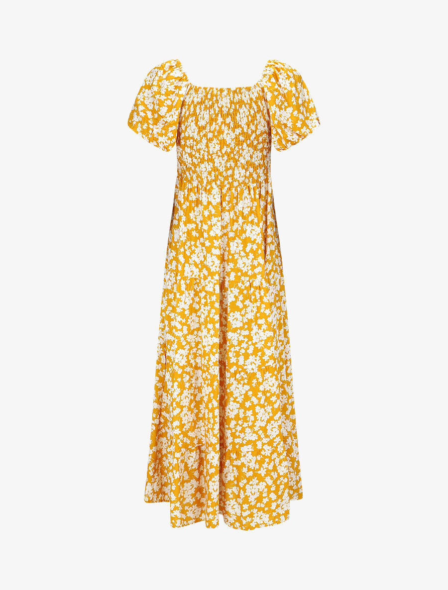 Robe imprimé fleuri à manches élastiquées - Jaune - 2