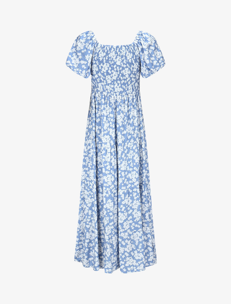 Robe imprimé fleuri à manches élastiquées - Bleu ciel - 2