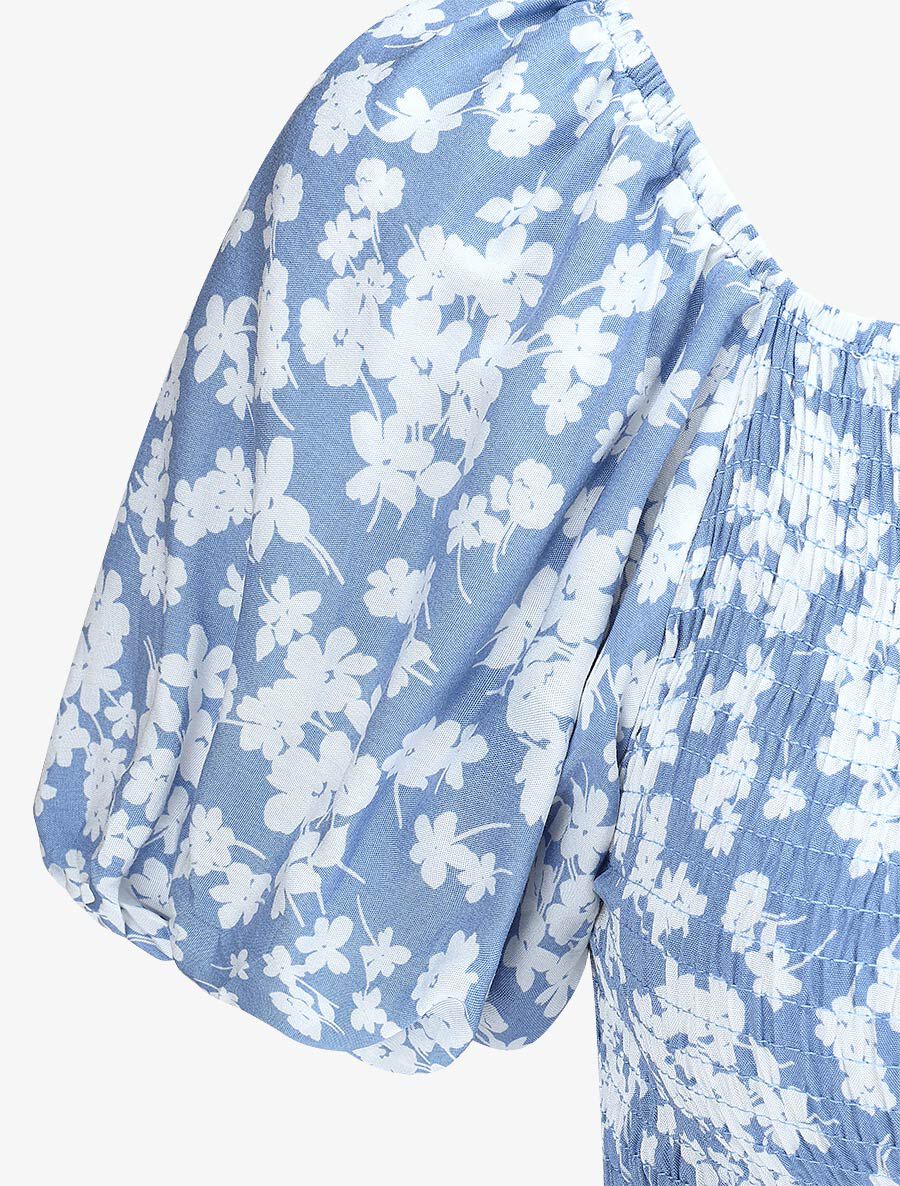 Robe imprimé fleuri à manches élastiquées - Bleu ciel - 3