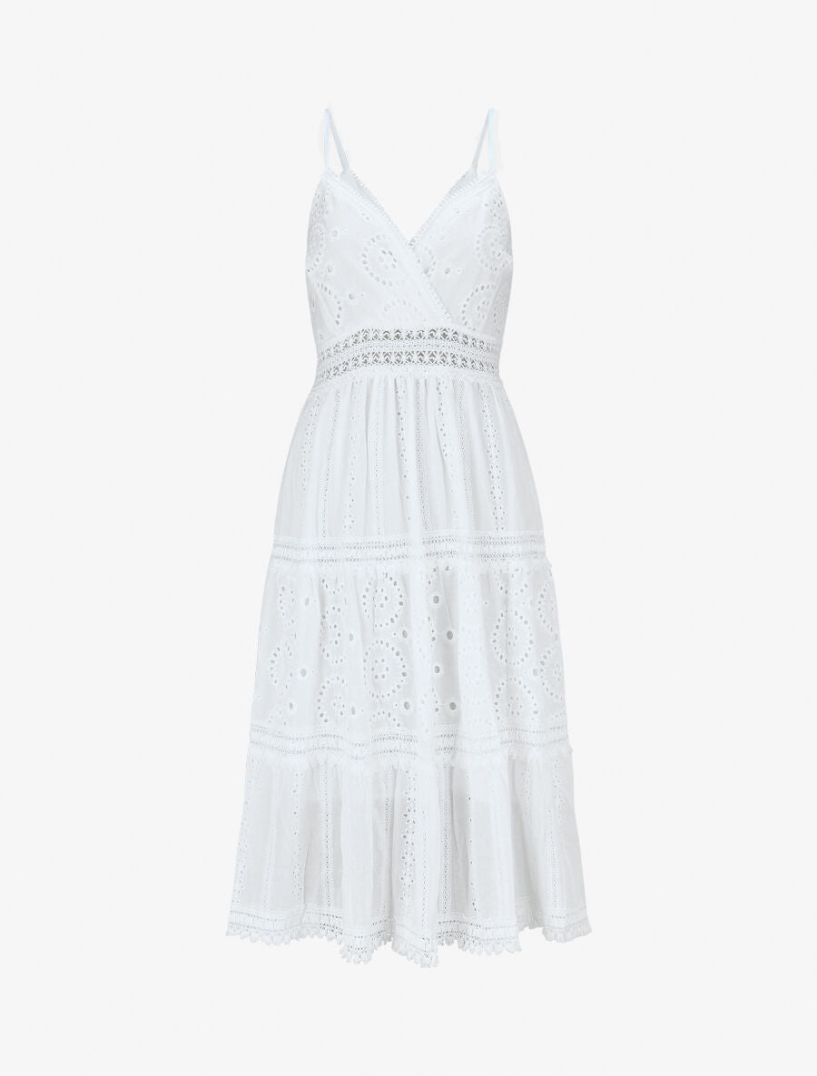 Robe longue unie à broderies - Blanc - 4