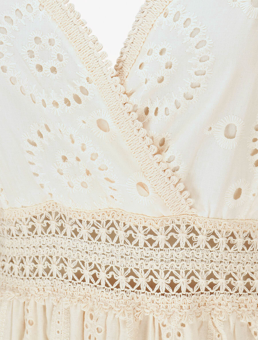 Robe longue unie à broderies - Ivoire - 3