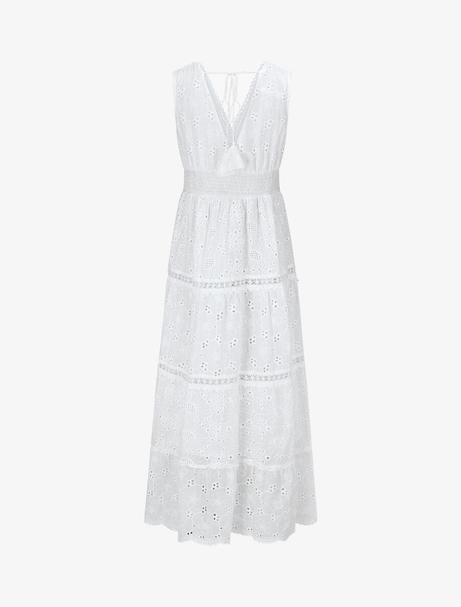 Robe longue à broderies et perles - Blanc - 2