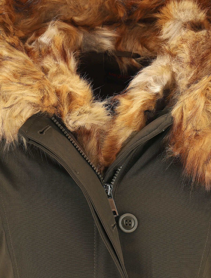 Parka uni à fourrure synthétique amovible - Kaki/camel - 3