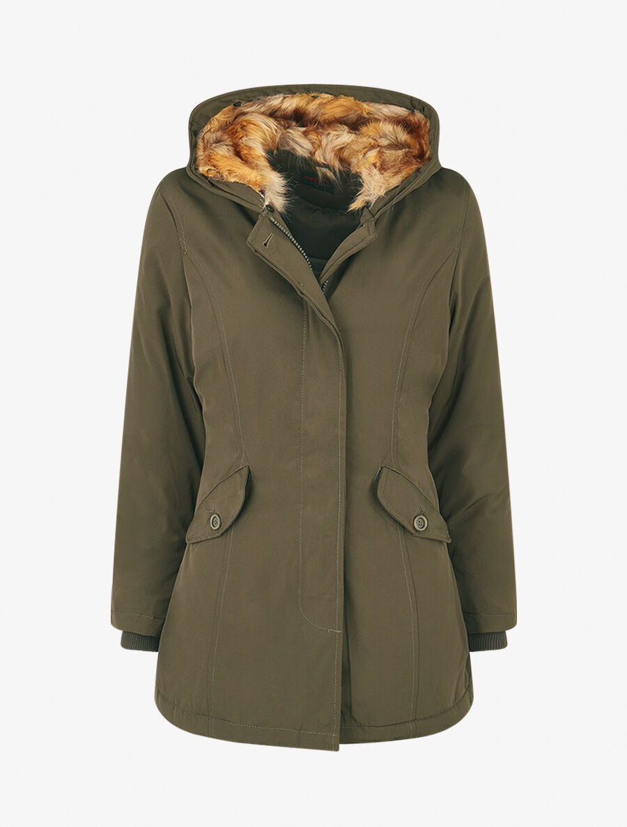 Parka uni à fourrure synthétique amovible - Kaki/camel - 4