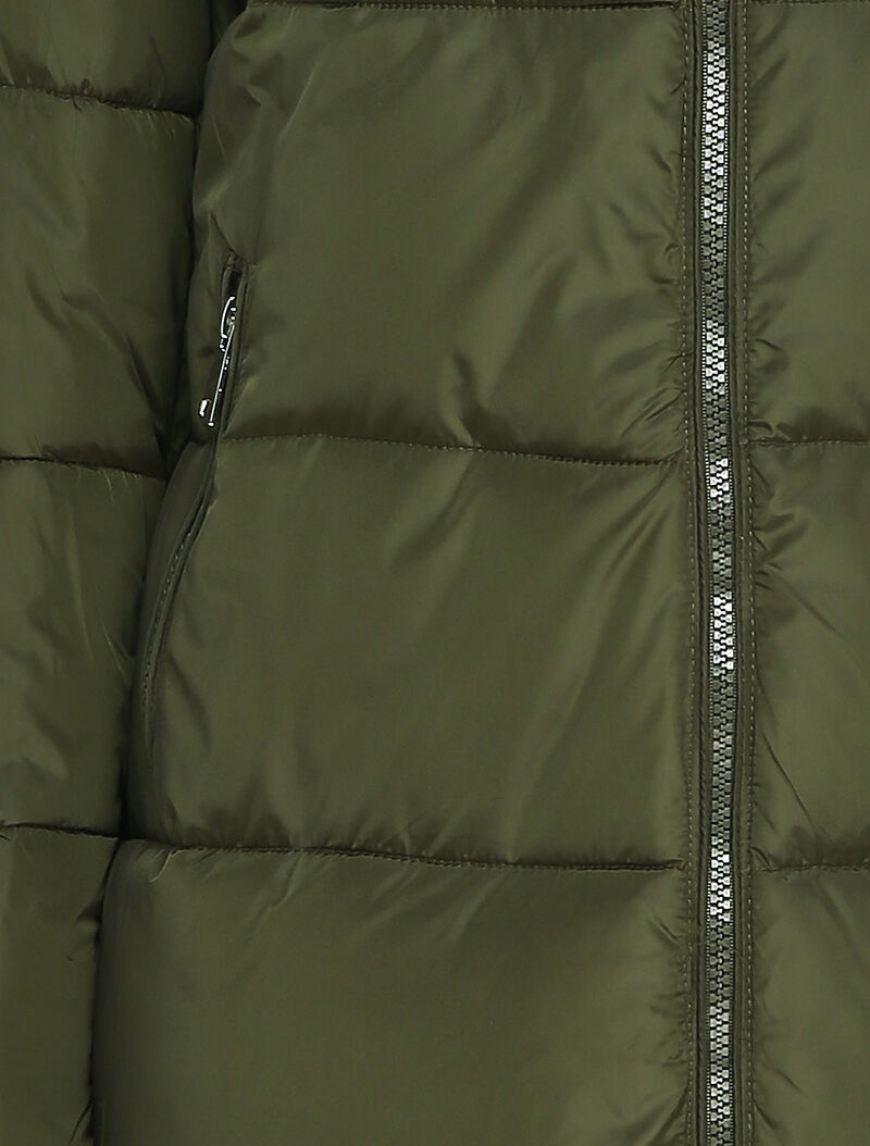 Doudoune longue à capuche en fausse fourrure - Kaki - 4