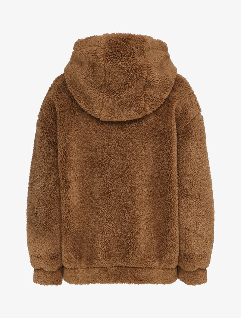 Manteau duveteux à capuche - Camel - 2