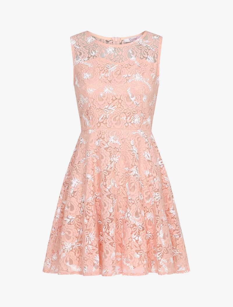 Robe patineuse sans manches en dentelle - Rose - 1