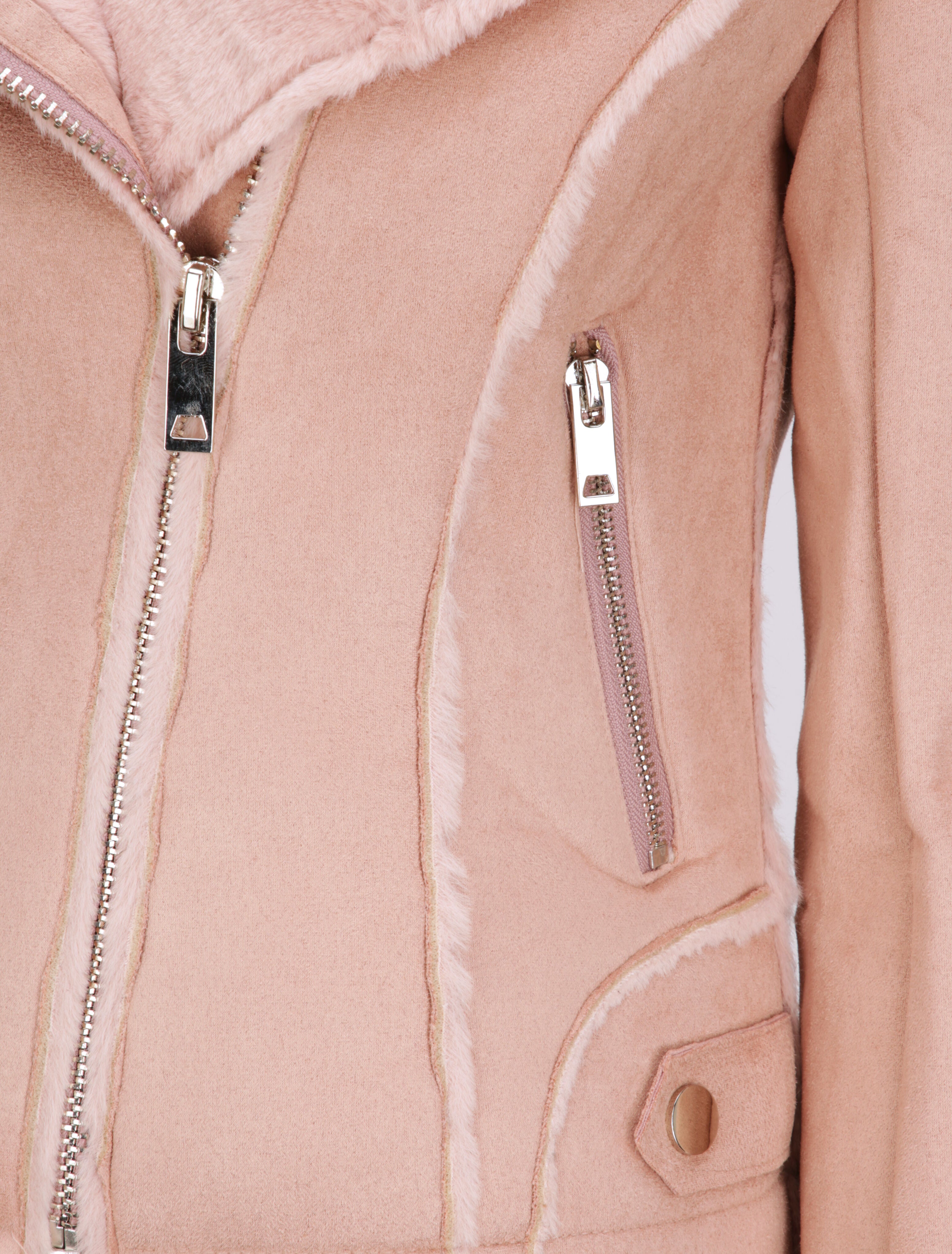 Veste fourrée à col cranté - Rose - 3
