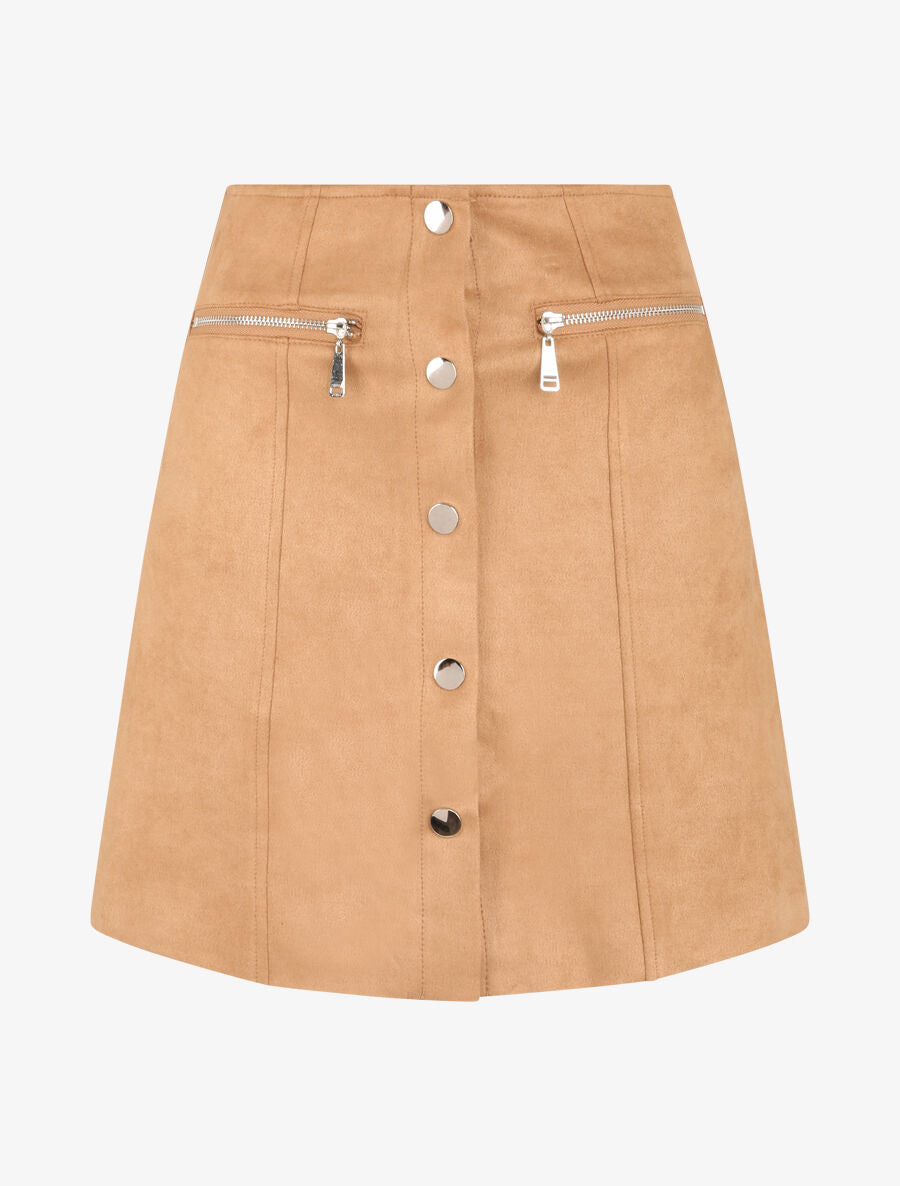 Mini-jupe boutonnée en suédine - Beige - 4