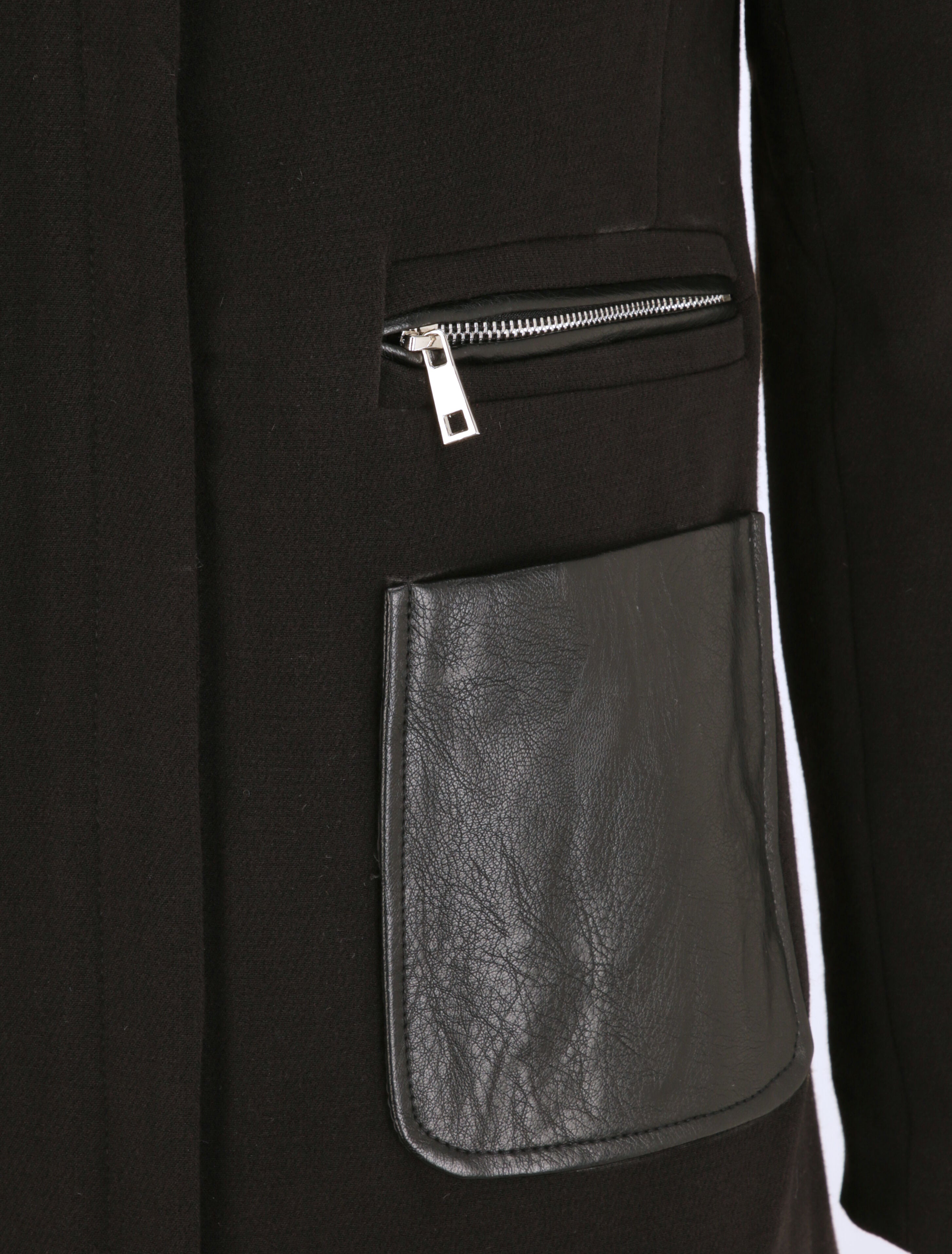 Manteau droit à poches plaquées en simili - Noir - 3