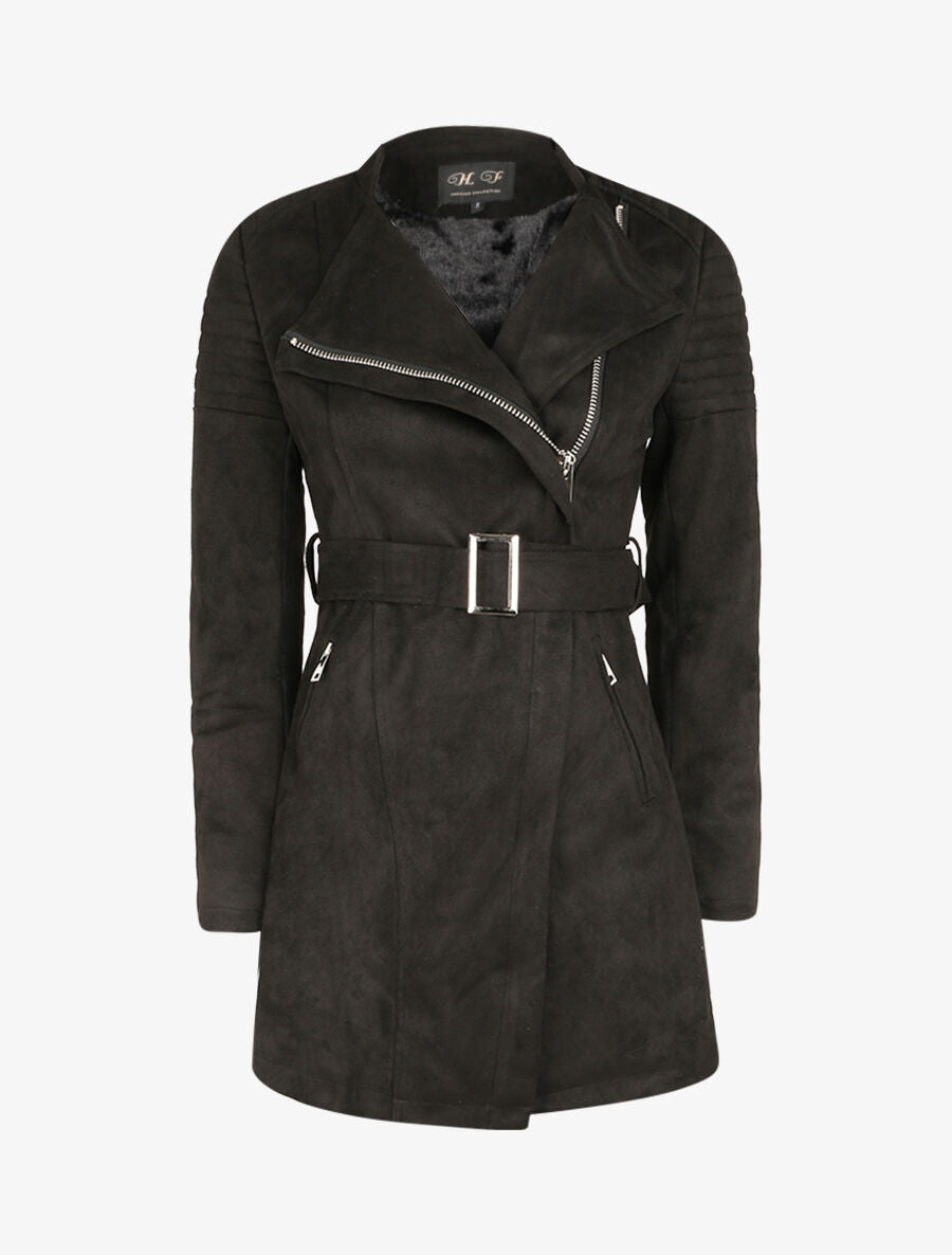 Veste fourrée en suédine style perfecto - Noir - 4