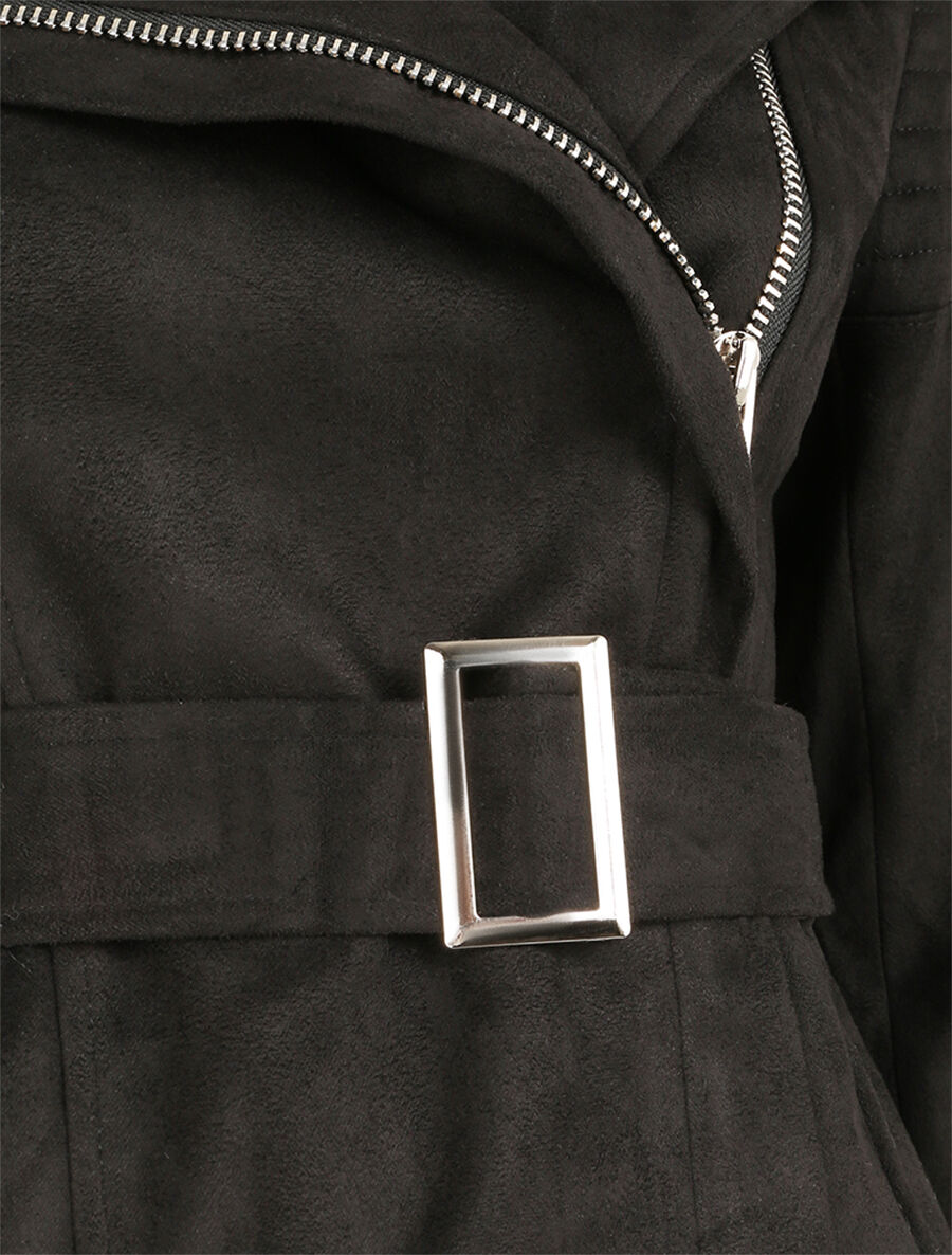 Veste fourrée en suédine style perfecto - Noir - 3