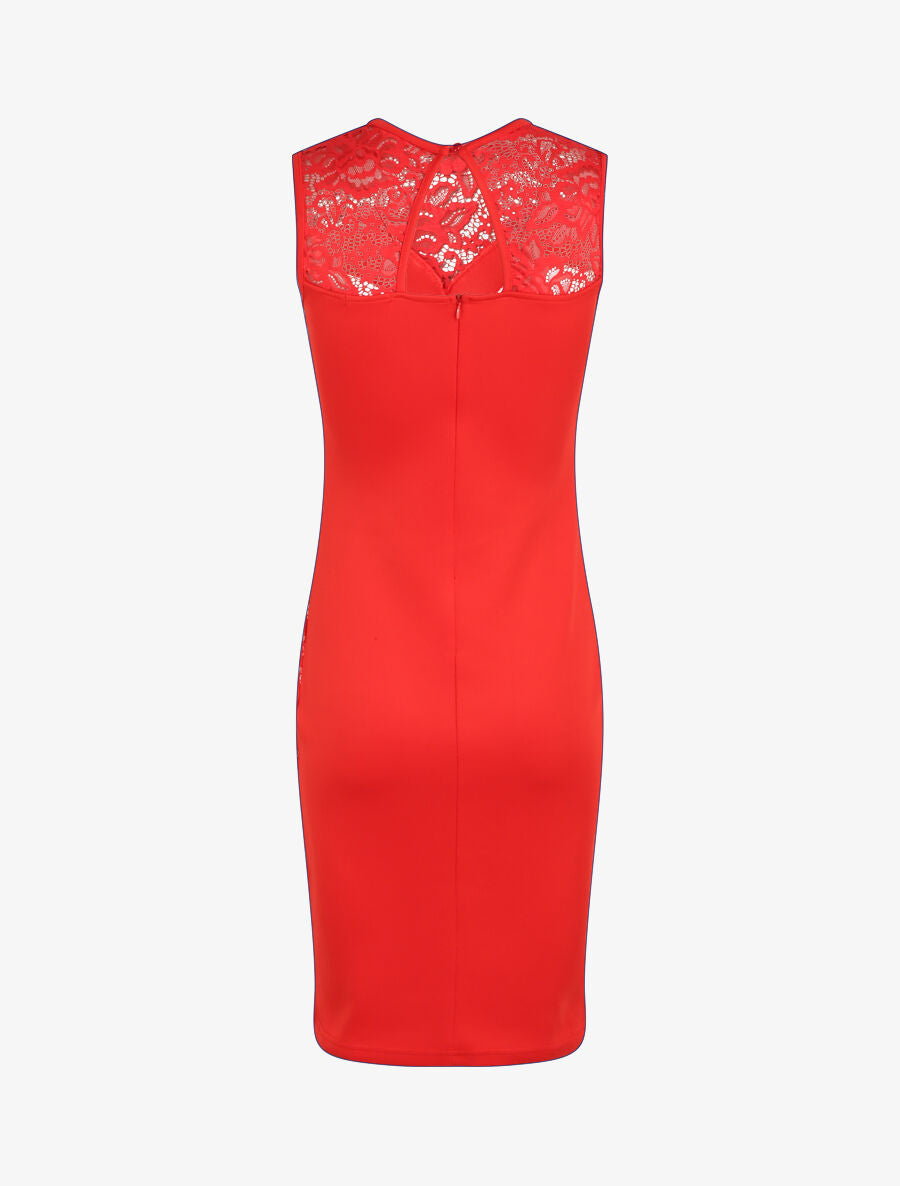 Robe fourreau en dentelle - Rouge - 2