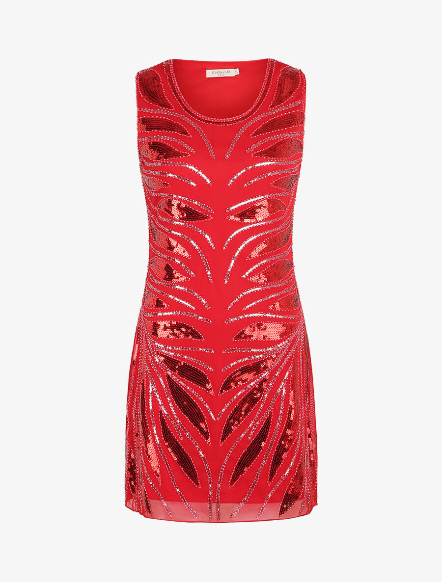 Robe à sequins style plumes - Rouge - 1