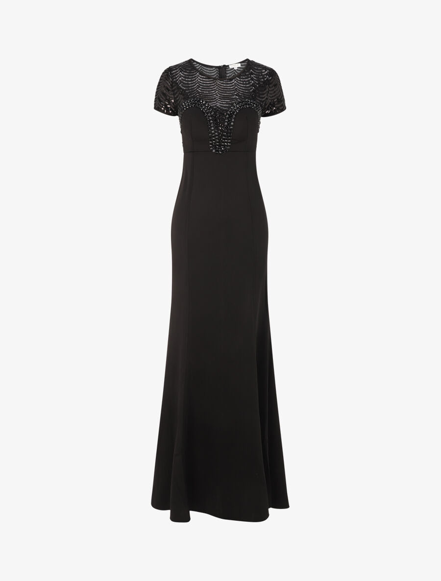 Robe longue à bustier à perles et sequins - Noir - 3