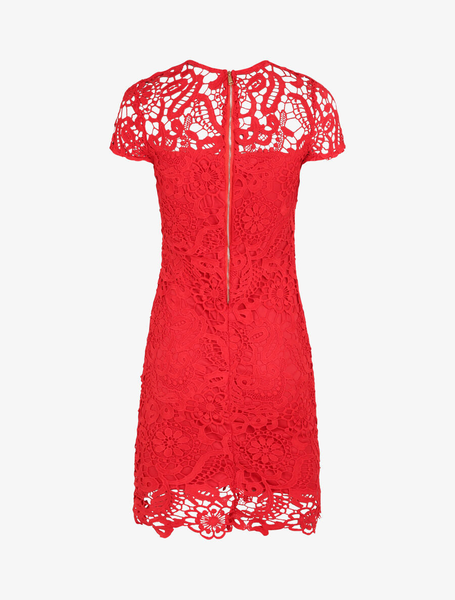 Robe droite en dentelle - Rouge - 2