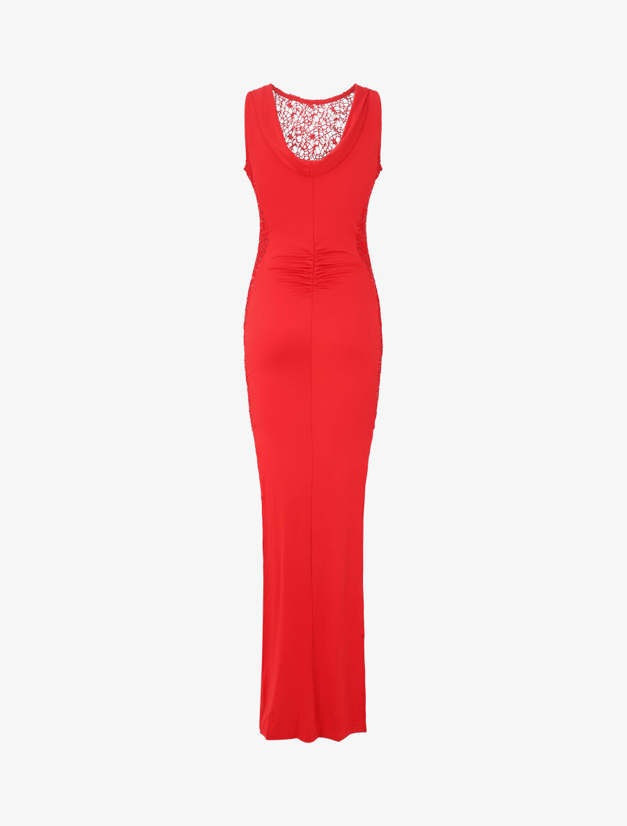 Robe longue à détail crochet et sequins - Rouge - 2