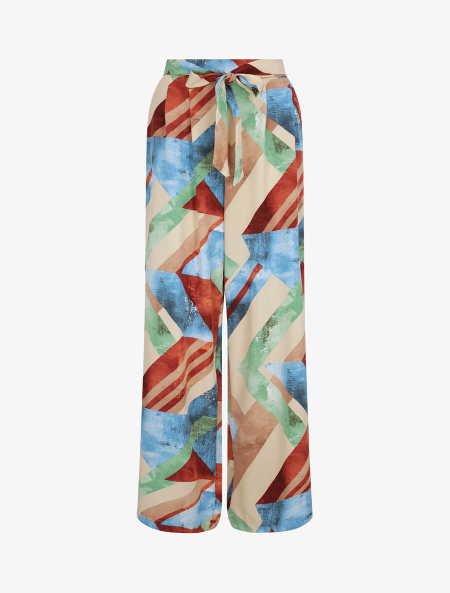 Pantalon wide leg imprimé géométrique - Beige - 1