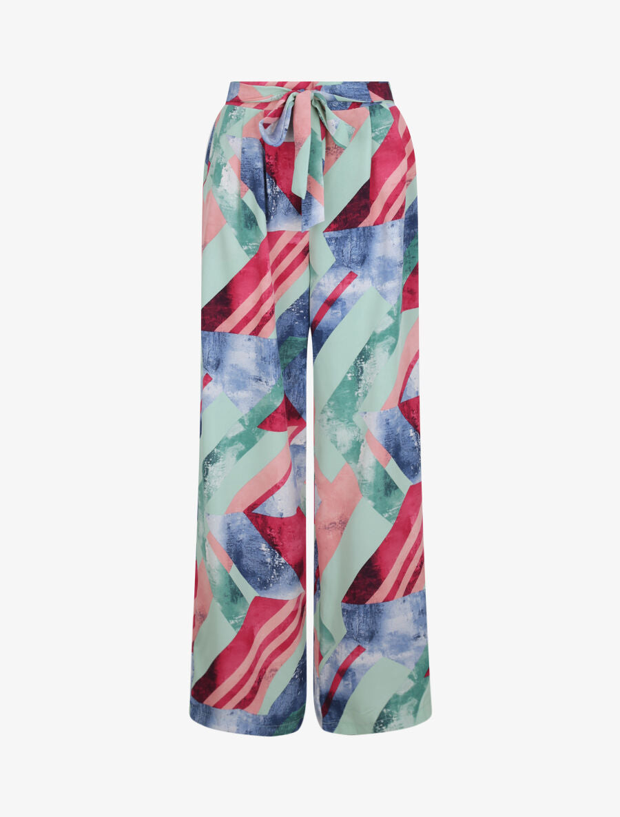Pantalon wide leg imprimé géométrique - Vert d&