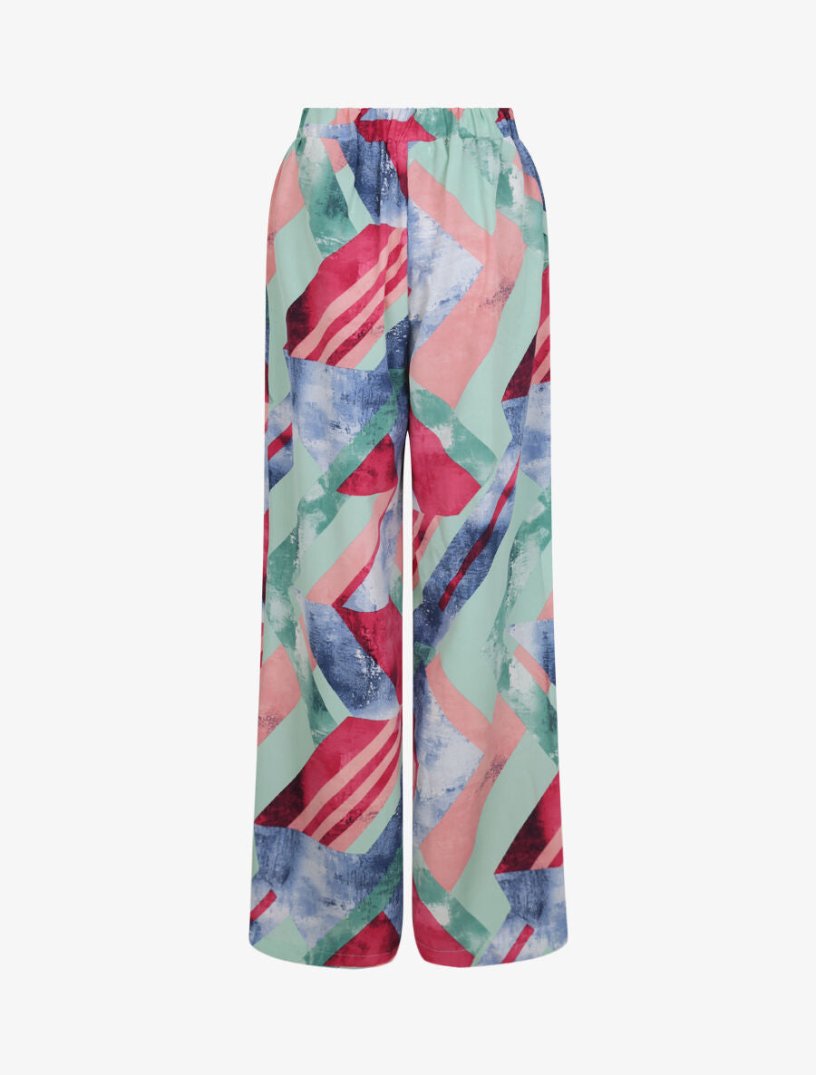 Pantalon wide leg imprimé géométrique - Vert d&
