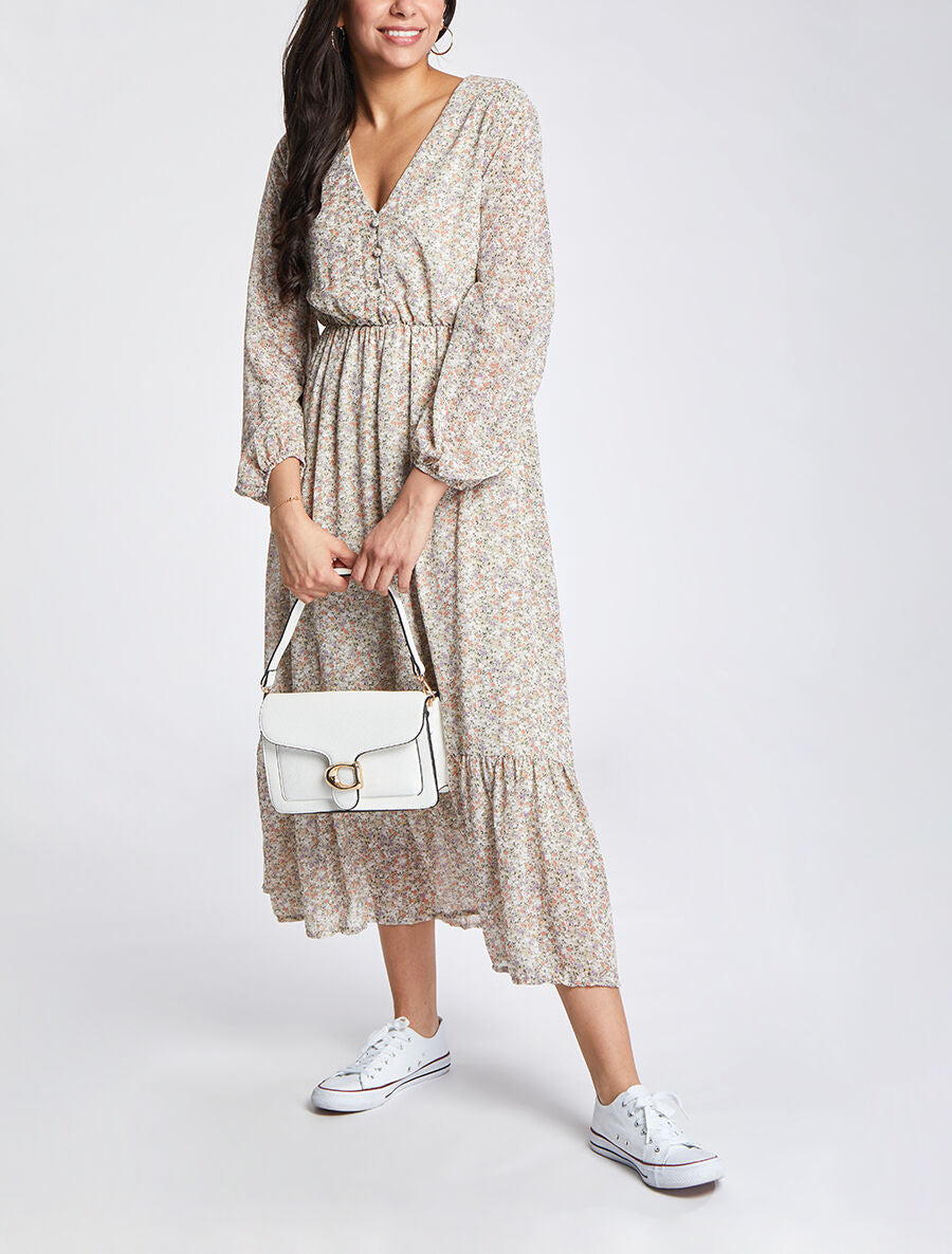 Robe longues empire imprimé fleurs des champs - Beige - 4