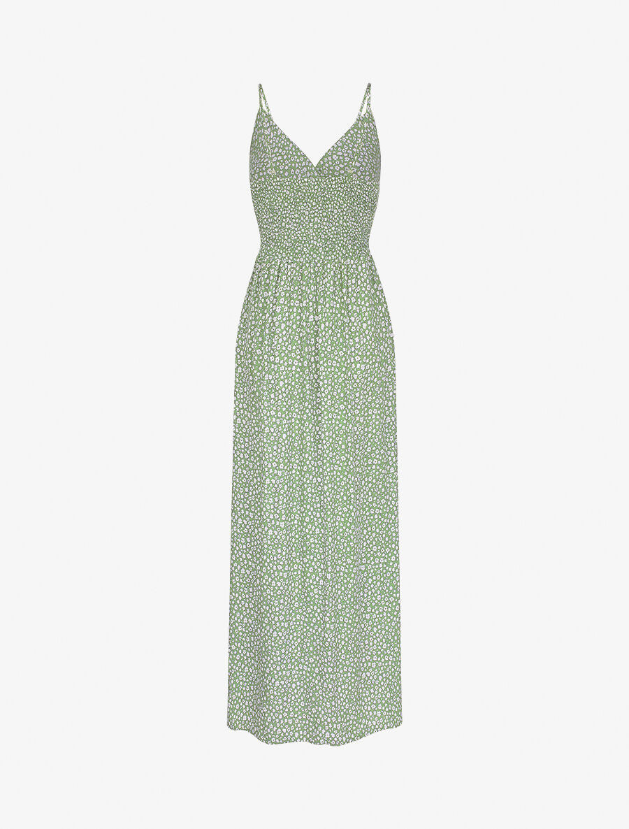 Robe longue empire imprimé marguerites - Vert olive - 2