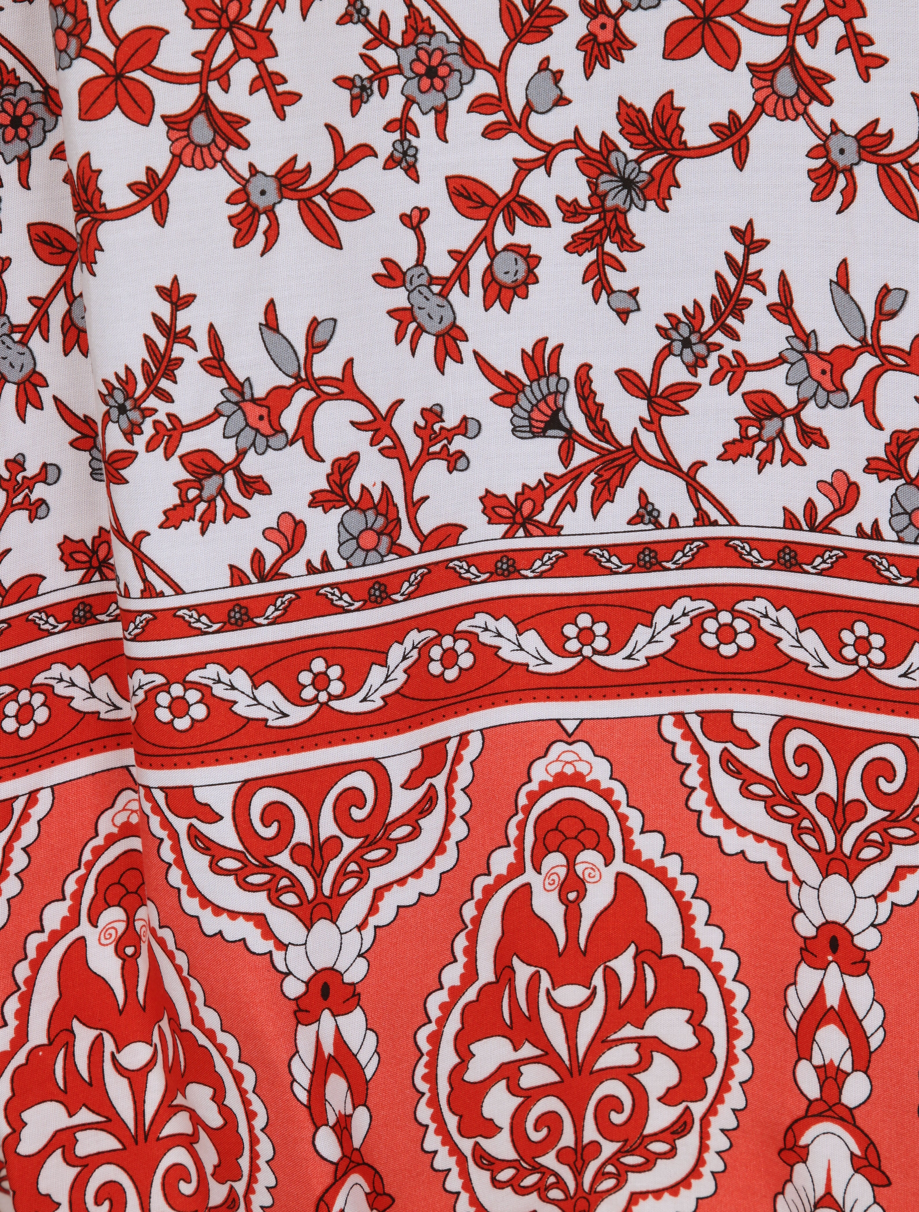 Robe longue empire à corset et imprimé fleurs stylisées - Rouge - 3