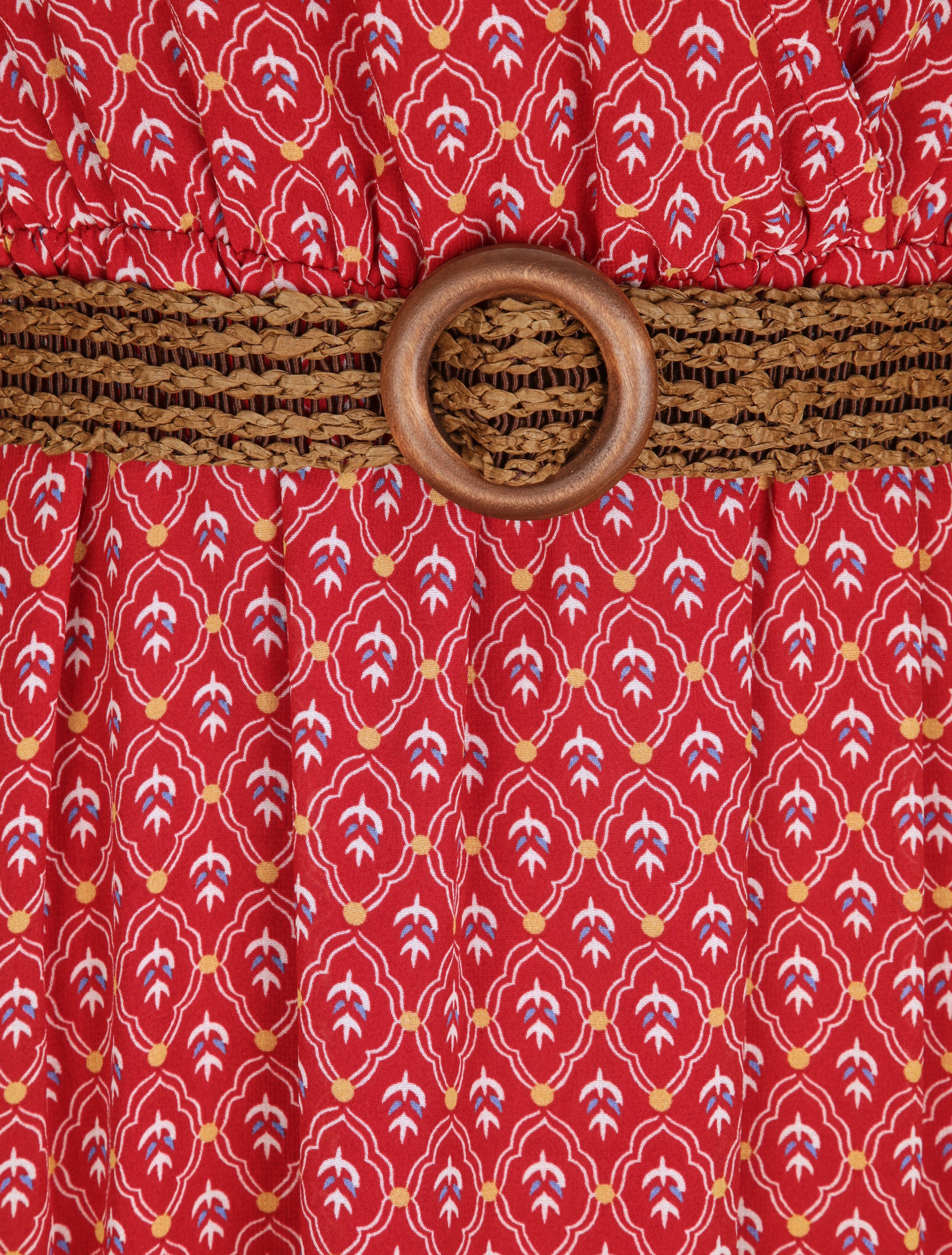 Robe longue empire imprimé faience - Rouge - 3