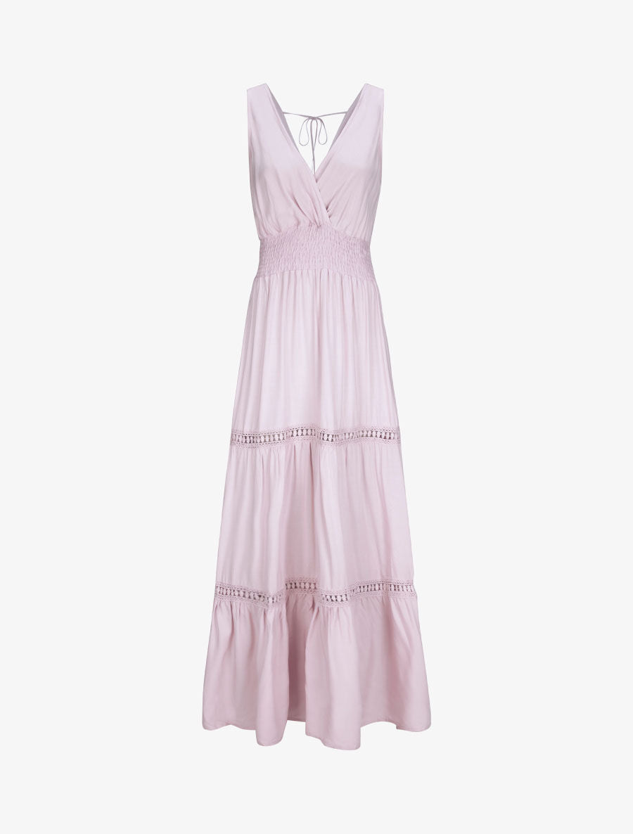 Robe longue empire uni à détail crochet - Rose pâle - 4
