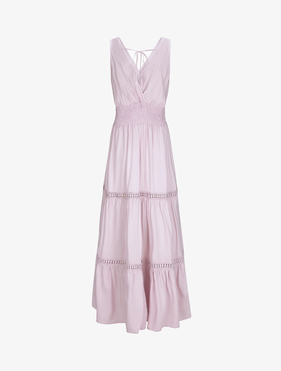 Robe longue empire uni à détail crochet - Rose pâle - 2